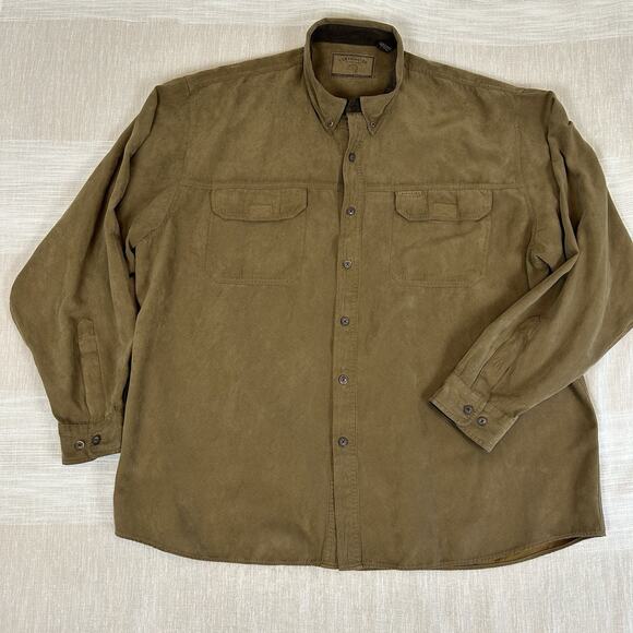 Clearwater Outfitters Mens XXL Faux Suede Button Down Shirt Beige Long Sleeve 2X - Picture 2 of 9